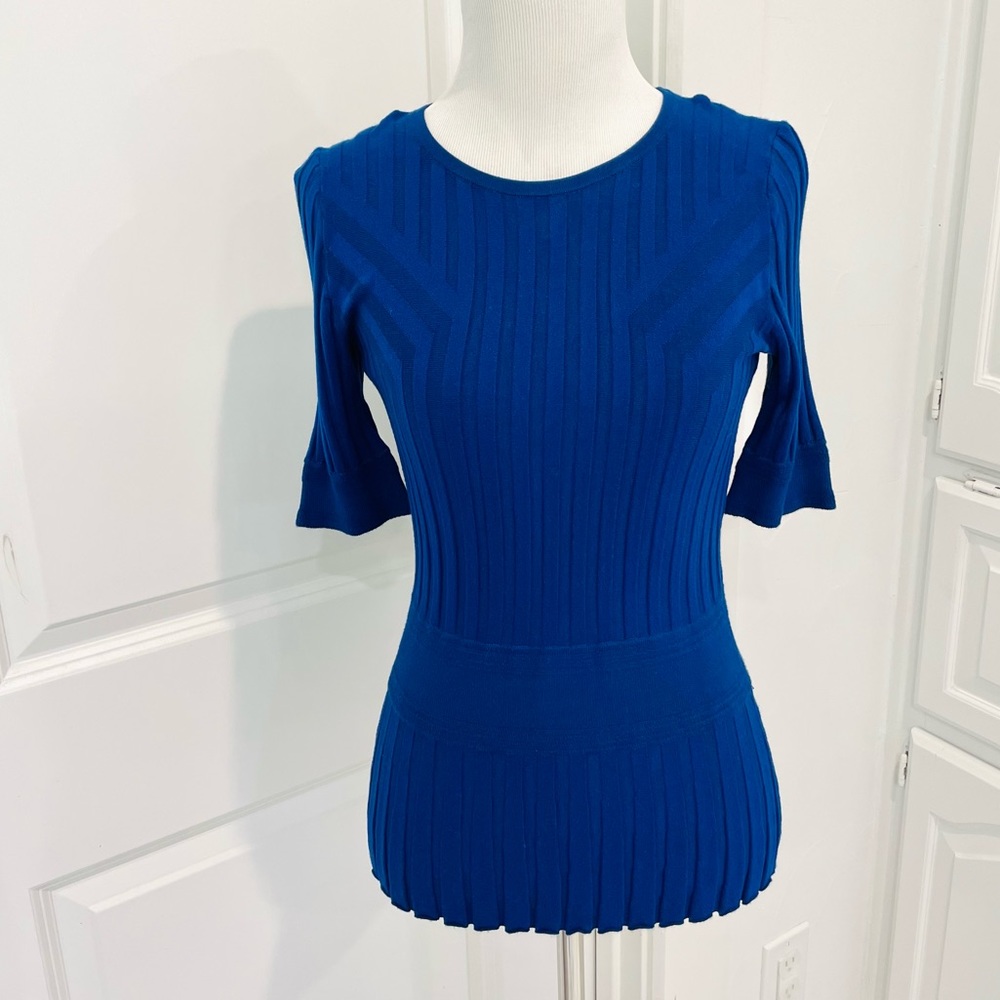 Altuzarra‎ blue ribbed knit short sleeve viscose sweater